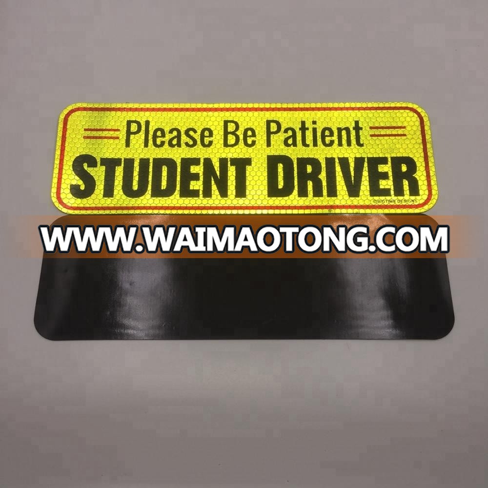 Easy removable custom 3M Glue yellow pvc magnetic warning sign reflective car magnet